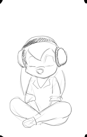 Слушает музыку.